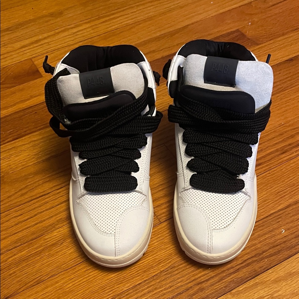 P448 White and Black High-Top Sneakers